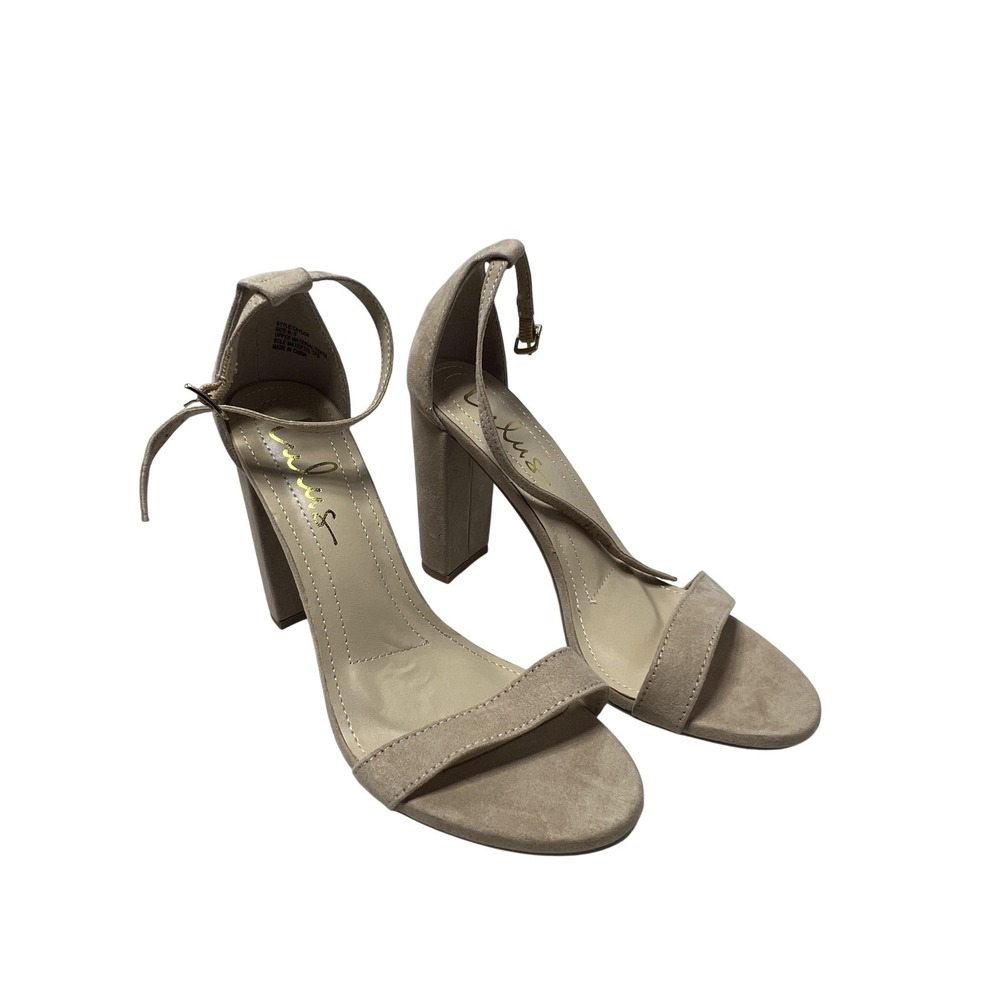 Lulus Taylor Heels Womens Size 6.5 Beige Strappy‎ Ankle Strap Block Open Toe